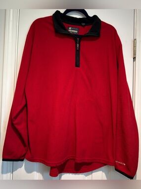 Vintage Men's American Eagle Fleece Pullover Size Large Red Black Trim 1/4 Zip